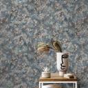 Papel pintado tejido-no tejido floral con hojas en azul