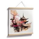 Póster Pagoda japonesa con cerezos en flor - Jaszke - Cuadrado