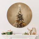 Cuadro de madera Árbol de Navidad dorado - Treechild - Redondo