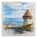 Cuadro de madera Puente de madera en Lucerna - 40x41,5 cm