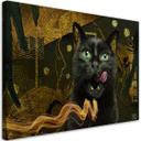 Canvasbillede, Sort kat guld abstrakt