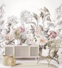 Fototapet med motiv Delikate vintage-blomster i grå og rosa 3,4 x 3,18 m