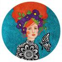 Vinilo decorativo Mujer mariposa con corona de flores - Hülya - Redondo