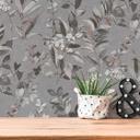 Papel pintado Floral con flores gris blanco - Papel pintado no tejido estilo acuarela floral