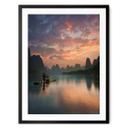 Póster Zhang - Paisaje fluvial asiático al atardecer