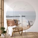 Fototapet med strand og havudsigt - rundt - vliesetapet/selvklæbende non-woven tapet