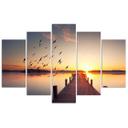 Lærredstryk 5 stykker, Jetty Birds Sunset