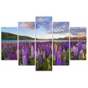 5 stykke lærredstryk Lavendel søblomster
