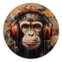 Cuadro de madera mono DJ con auriculares - Magnusson - Redondo