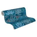 retro blomstret tapet blå hvid - blomstret non-woven tapet med blade