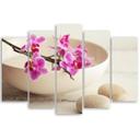 5 stykke lærredsprint, Orchid Bowl Flowers Beige