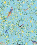 Ikke-vævet tapet fugle, blomster blomster natur mat i blå 