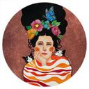 Vinilo decorativo Mujer con corona de flores y gatos - Hülya - Redondo