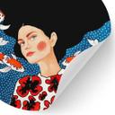 Vinilo decorativo Mujer con vestido de flores y carpa koi - Hülya - Redondo