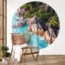 Fotobehang Tropische rotskust van de Seychellen - Colombo - Rond - vliesbehang/zelfklevend vliesbeha