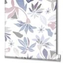 Tapet, non-woven blomstertapet Flora hvid, lilla