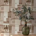 Ikke-vævet tapet med arkitektonisk motiv i beige og brune toner