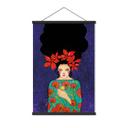 Póster de tela mujer con corona de flores rojas y pájaro - Hülya