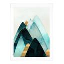 Póster de montañas abstractas en dorado y azul - SpaceFrog Designs