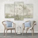 3 stykke lærredstryk, et blomstrende træ på engen