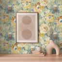 Papel pintado floral vintage verde amarillo - papel pintado retro floral pastel - papel pintado no tejido