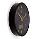 Analoge Wanduhr mit Digitalanzeige Schwarz-Gold Ø 25 cm