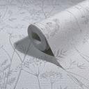 Papel pintado no tejido flores, hojas naturaleza floral en gris
