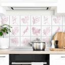 Azulejos Adhesivos Contornos Hojas Rosa - Lote de 12