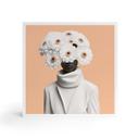 Træ dekoration blok Dame i hvidt med blomster - Treechild
