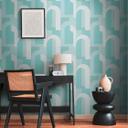 Art deco grafisk tapet turkis hvid - non-woven tapet med retromønster