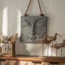 Buddha Gesicht Wandskulptur - Asiatische Wanddeko aus Kunststein - mit Seil 40x40 cm
