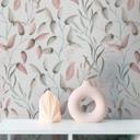 Papel pintado Floral hojas acuarela - Papel no tejido rosa verde beige - Papel pintado vegetal