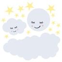 Muursticker Sterren met Slapende Maan en Wolken