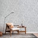 Non-woven tapet i hvid grå blade bladlook vintage blomstret natur 
