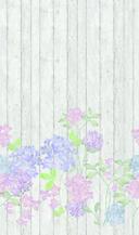Fototapet med små blomster på træhegn Grå, træ-effekt 2,70 x 1,59 m
