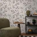 Blomstret akvareltapet taupe beige - Ikke-vævet tapet med blade - moderne naturmønster