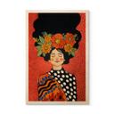 Cuadro de madera Mujer sonriente con flores naranjas - Hülya
