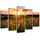 5 stykke lærredsprint, Sunset Flowers Meadow