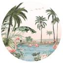 Sticker mural rond Kikki Belle - Oasis de flamants roses
