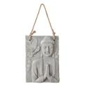 Buddha Wandskulptur mit Blumen in Steinoptik - mit Seil - 39,5x55 cm