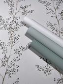 Papel pintado no tejido hojas, ramas naturaleza floral mate en gris verde