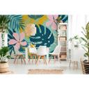 Livingwalls papier peint photo ARTist Jungle Plants avec feuilles de palmier crème, jaune, vert, rose, turquoise