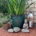 Statuette Lao Bouddha en pierre artificielle décoration de jardin et extérieurs,  gris - 20x15x33 cm