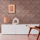 tapet med blomsterranker og blomster brun orange - non-woven blomstertapet