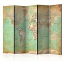 Screen room divider - Turkis verdenskort, 5-delt - 225x172 cm