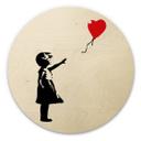 Træbillede - Rund - Banksy - Girl with red balloon