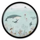 Póster para niños - Aventura submarina con animales marinos - Azul - Oliver Robins - Redondo