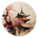 Cuadro de madera Pagoda japonesa con cerezos en flor - Jaszke - Redondo