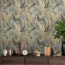 Botanisk tapet grøn beige - Tapet med mønster og planter - Ikke-vævet tapet