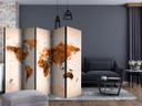 Screen room divider - Verdenskort - Verden i brune nuancer , 5-delt - 225x172 cm